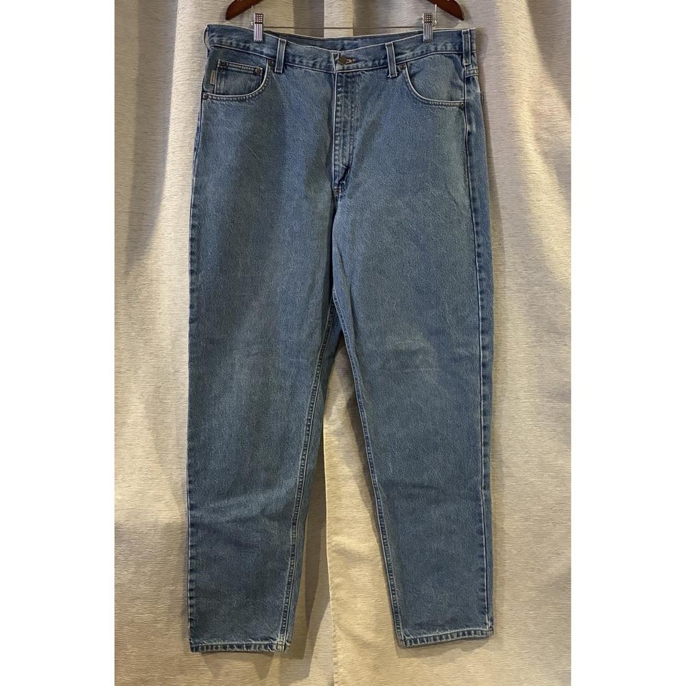 Carhartt Jeans Mens 40X36 B17-DST Blue Relaxed Fit Straight Leg Logo Denim Pants